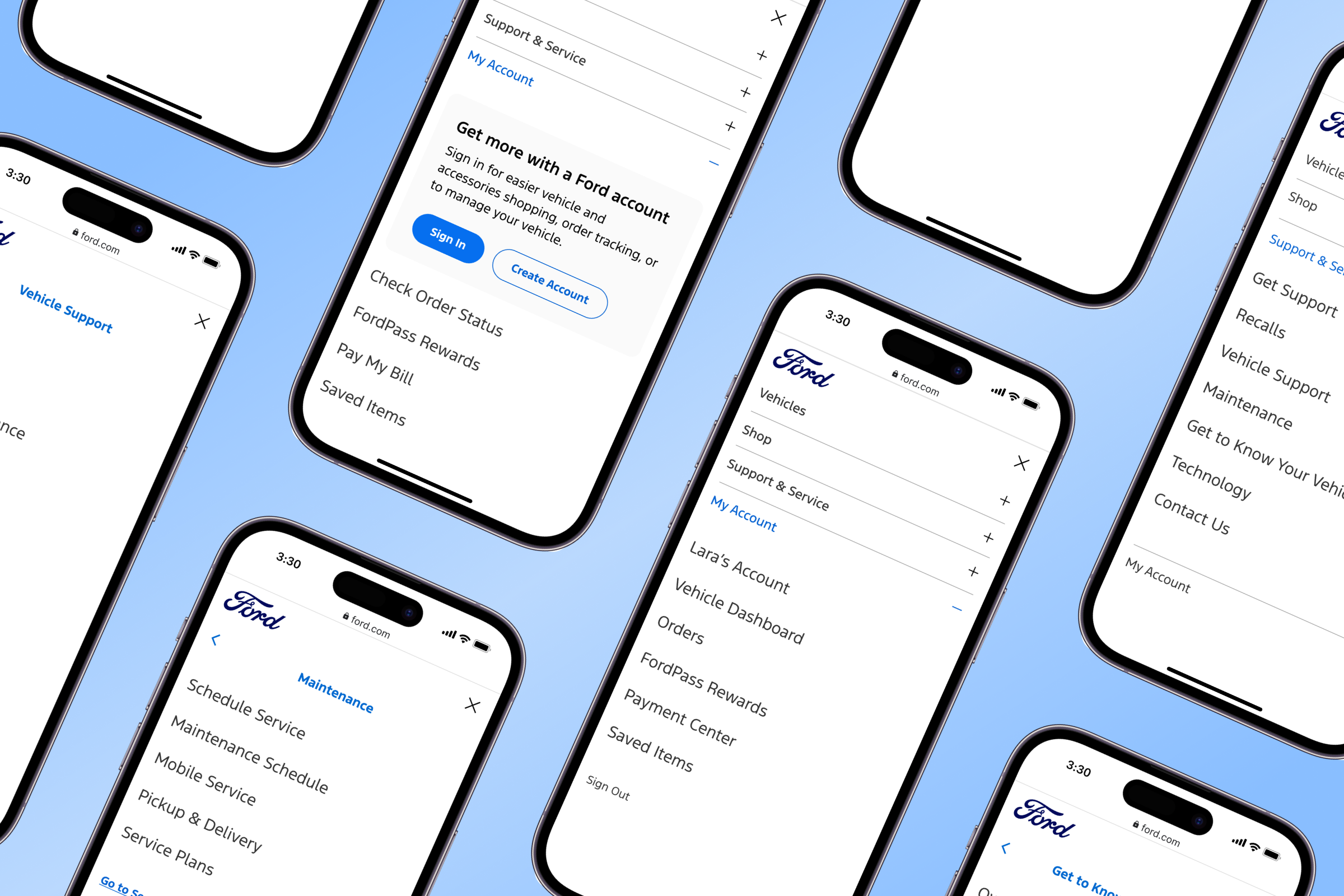 Slanted title image of examples of the mobile navigation